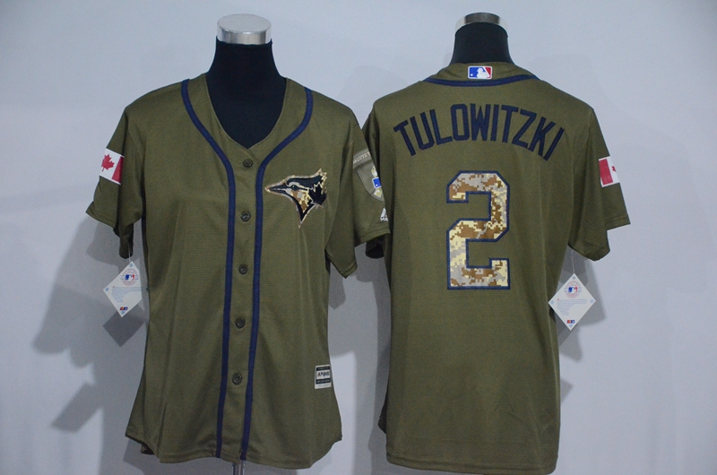 Womens 2017 MLB Toronto Blue Jays #2 Tulowitzki Green Salute to Service Stitched Baseball Jersey->women mlb jersey->Women Jersey
